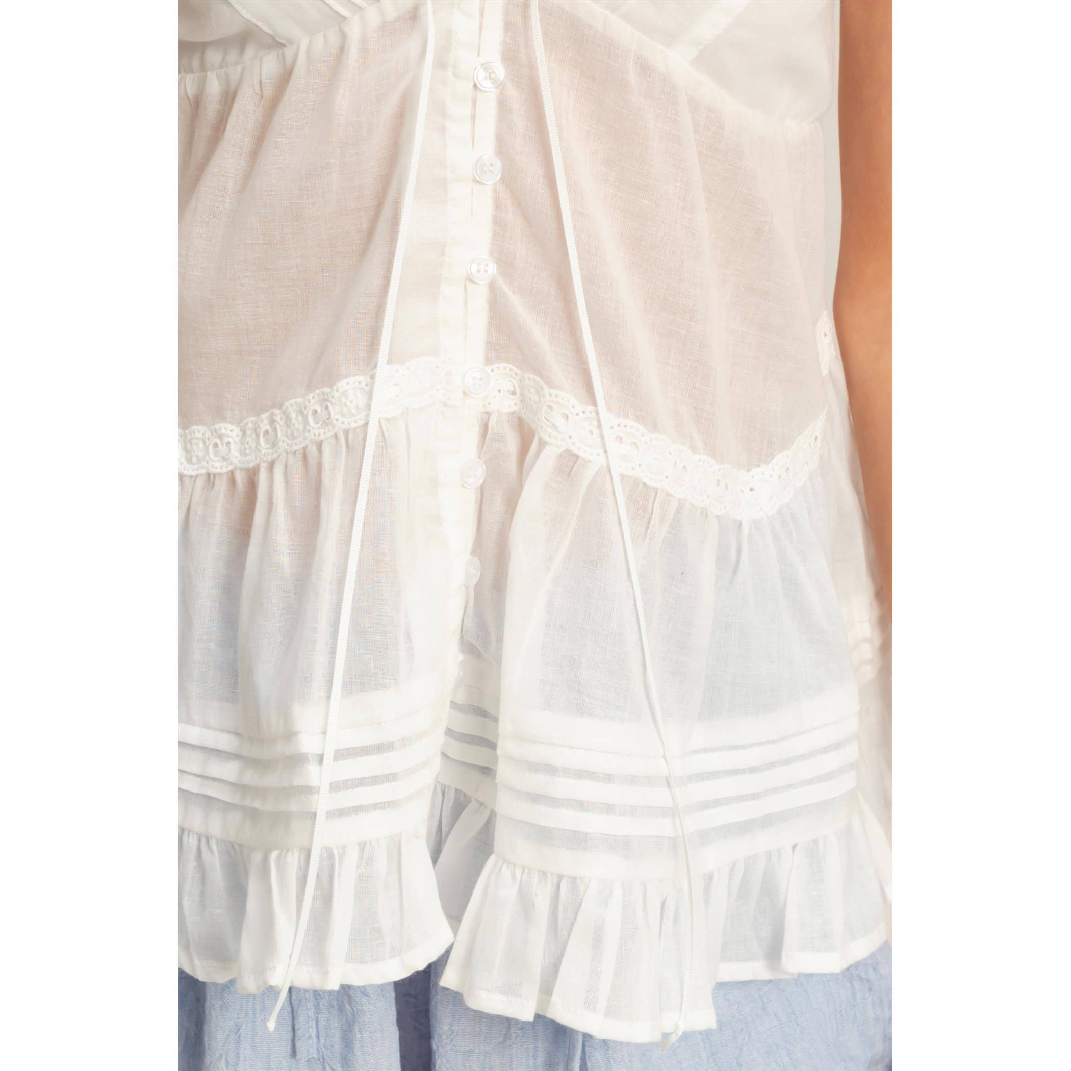 Strappy Lace Trim Ruffle Top: IVORY / S-M-L(2-2-2)