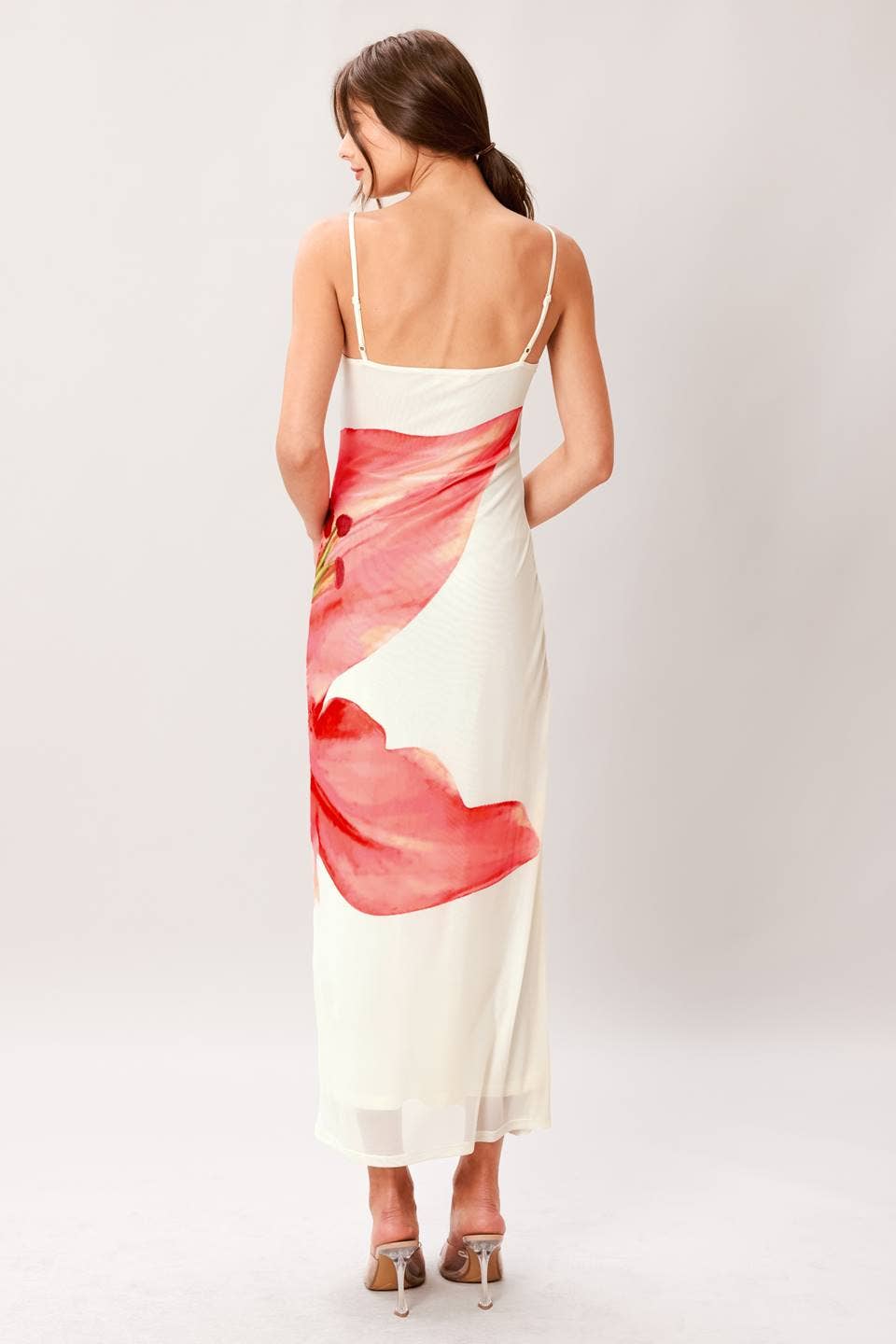 A printed power mesh cami midi dress - ID23652: IVORY / Contemporary / M