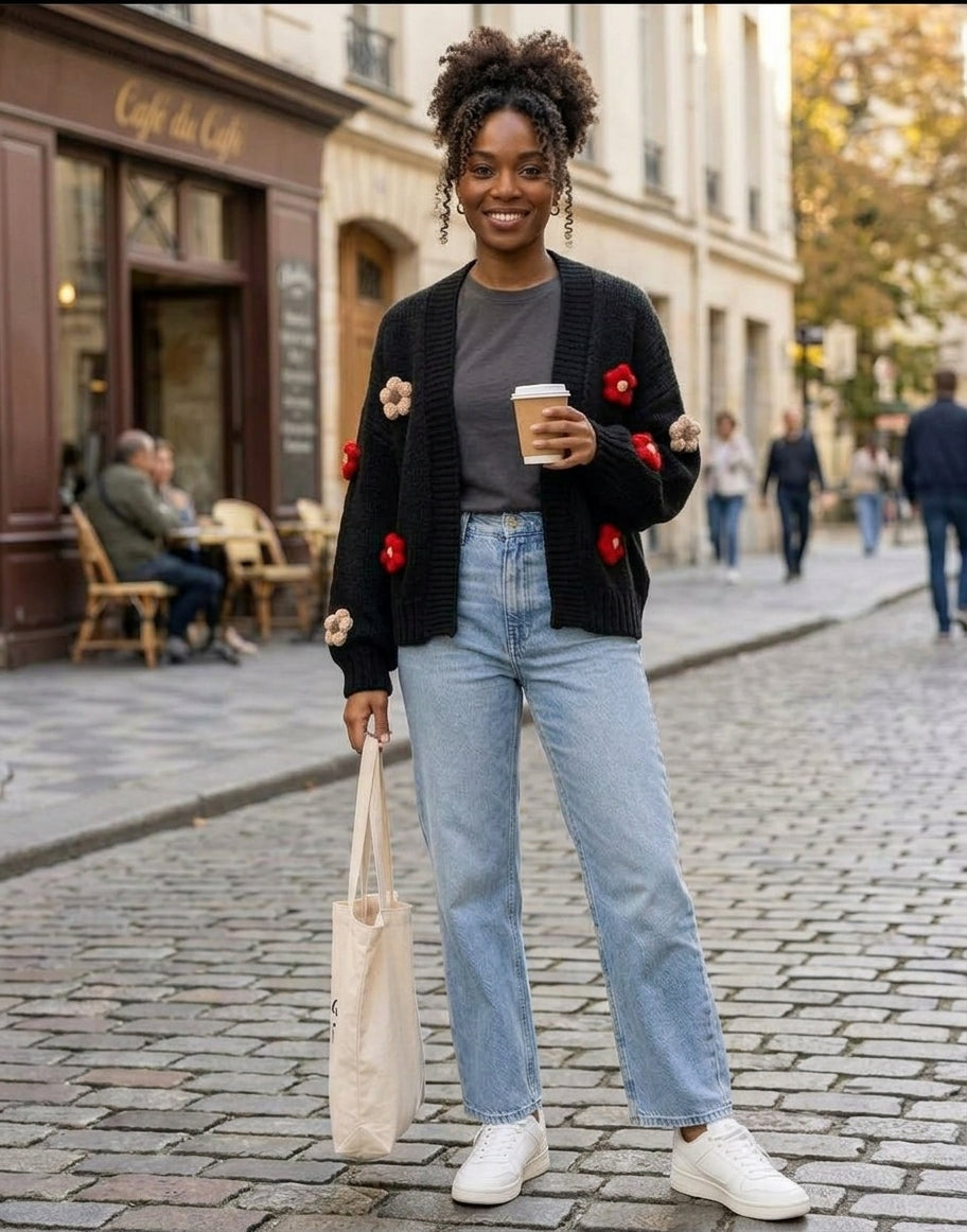 Cozy and Bloom Knit Sweater/ Black