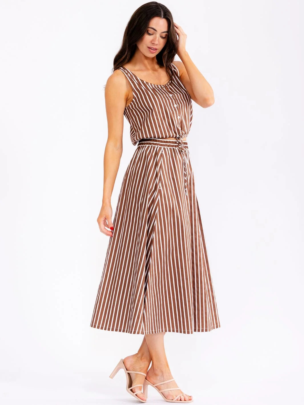 Amalfi  Striped Cotton Top & Midi Skirt Set