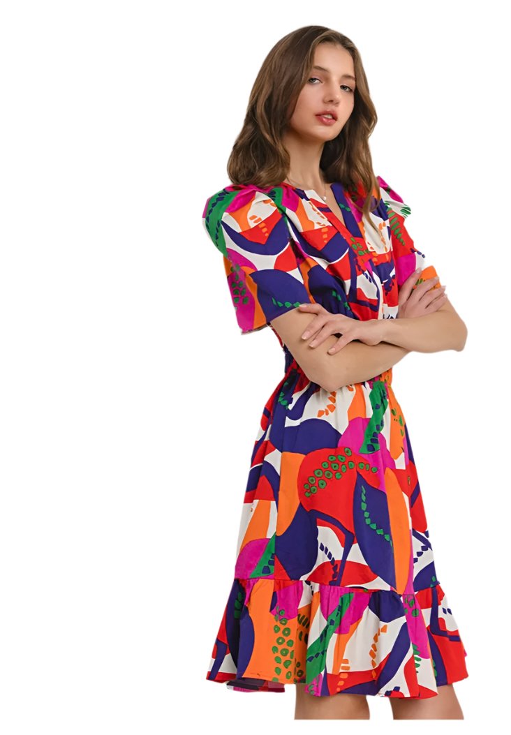 Multi Print Cotton Dress | Red Multi Print Dress | Swimzz