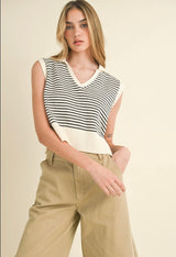 V-Neck Stripe Knit Top