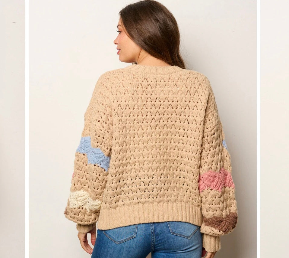 Beige Cozy Crochet Sweater | Soft Beige Crochet Sweater | Swimzz