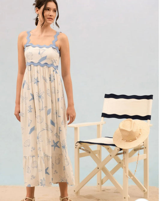 Ocean Breeze Sea Shell Linen Blend Dress