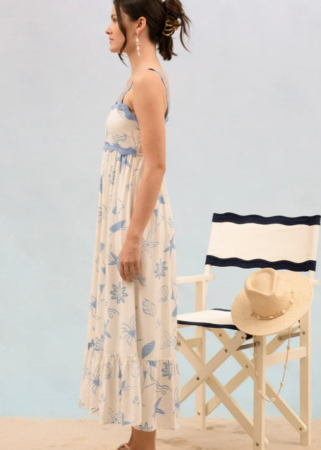 Ocean Breeze Sea Shell Linen Blend Dress