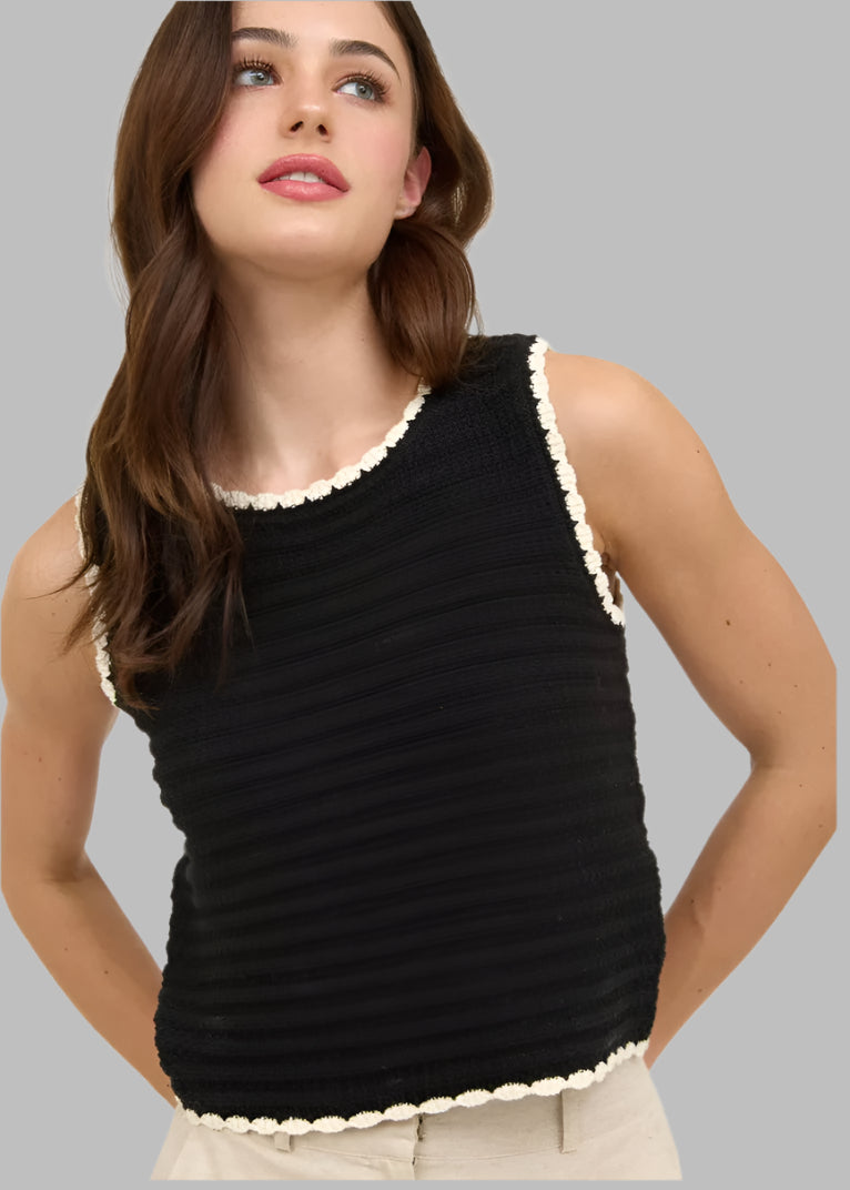 Monaco Cotton Knit Top/ Black