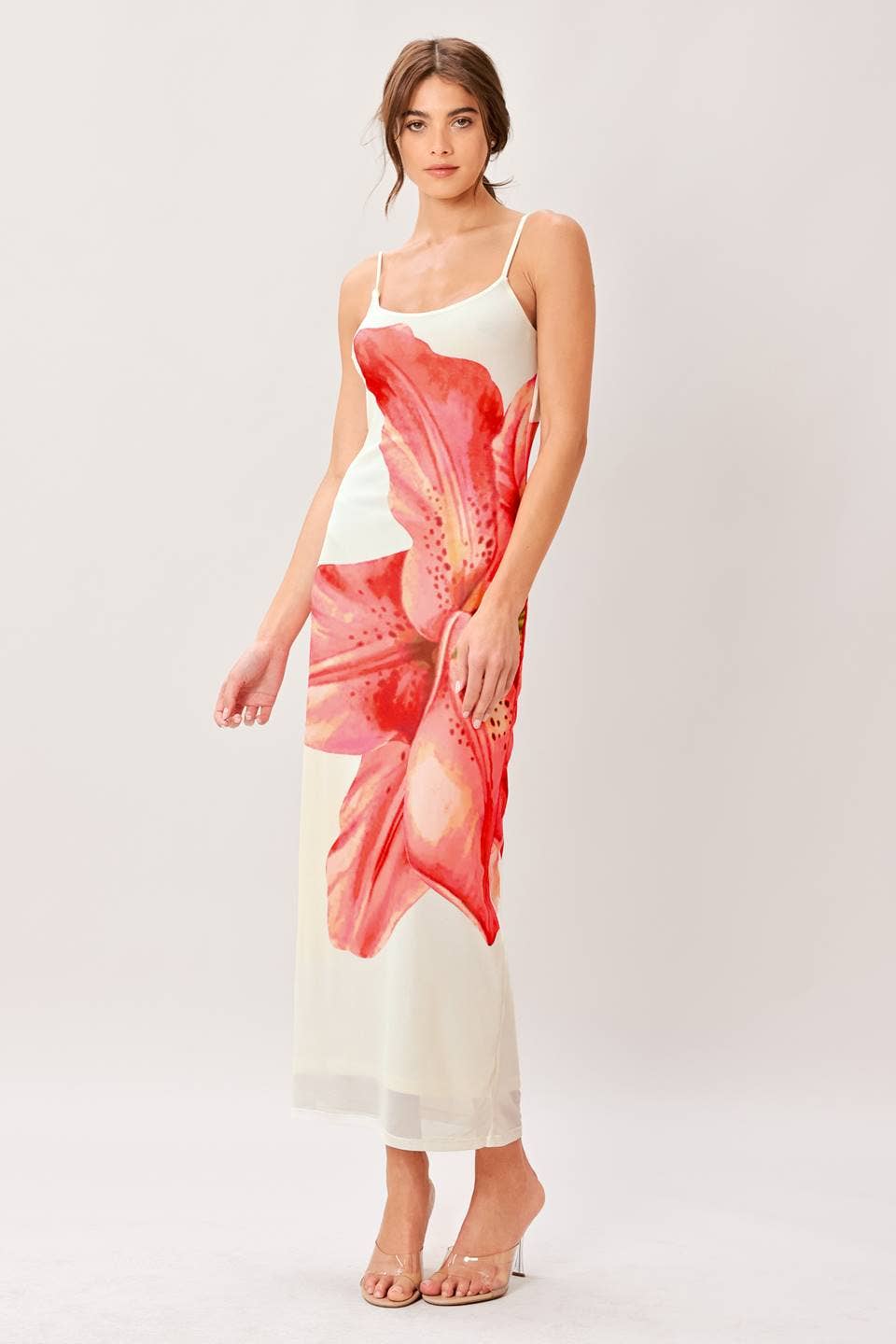 A printed power mesh cami midi dress - ID23652: IVORY / Contemporary / L