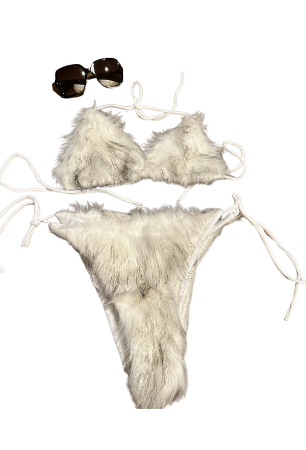 White Lady Faux Fur Bikini Set